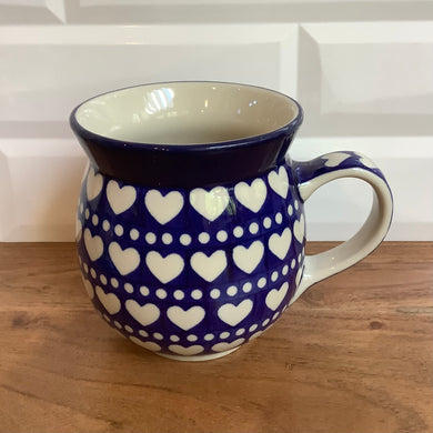 16oz Blue bubble mug with white hearts