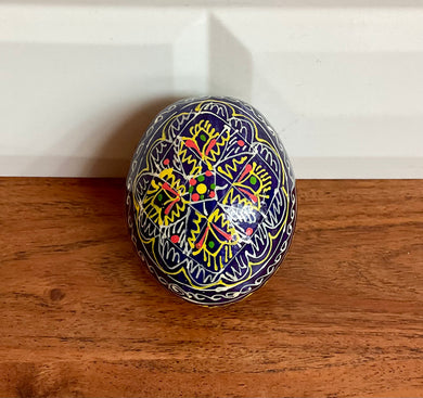 Blue Ukrainian Painted Wooden Egg
