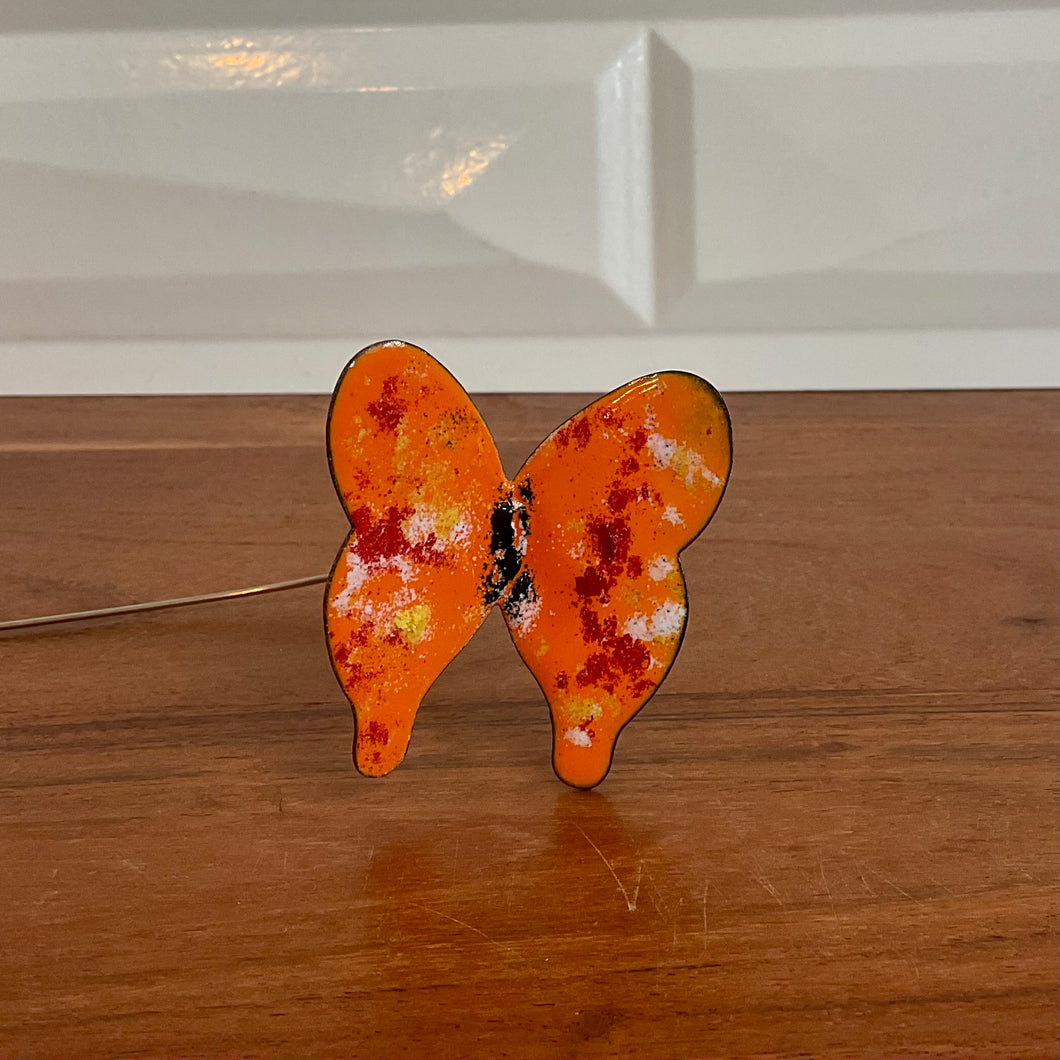 Orange Large Copper Enamel Butterfly