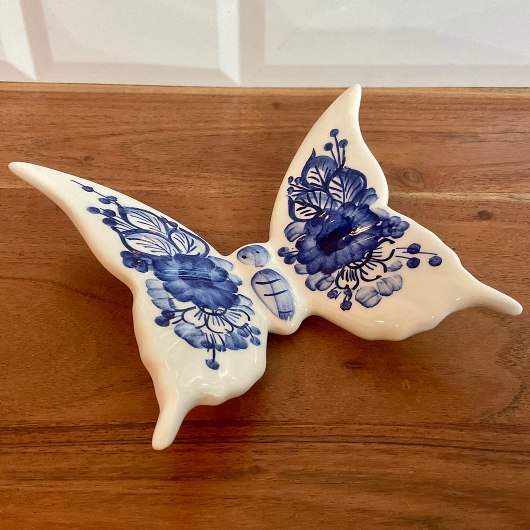 Blue Floral and Leaves 5in Butterfly Figurine
