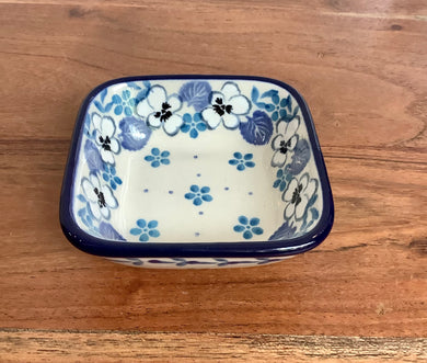 White and Blue Pansy Small Square Bowl