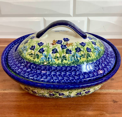 Kalich Blue Flower with Bees Covered Baker