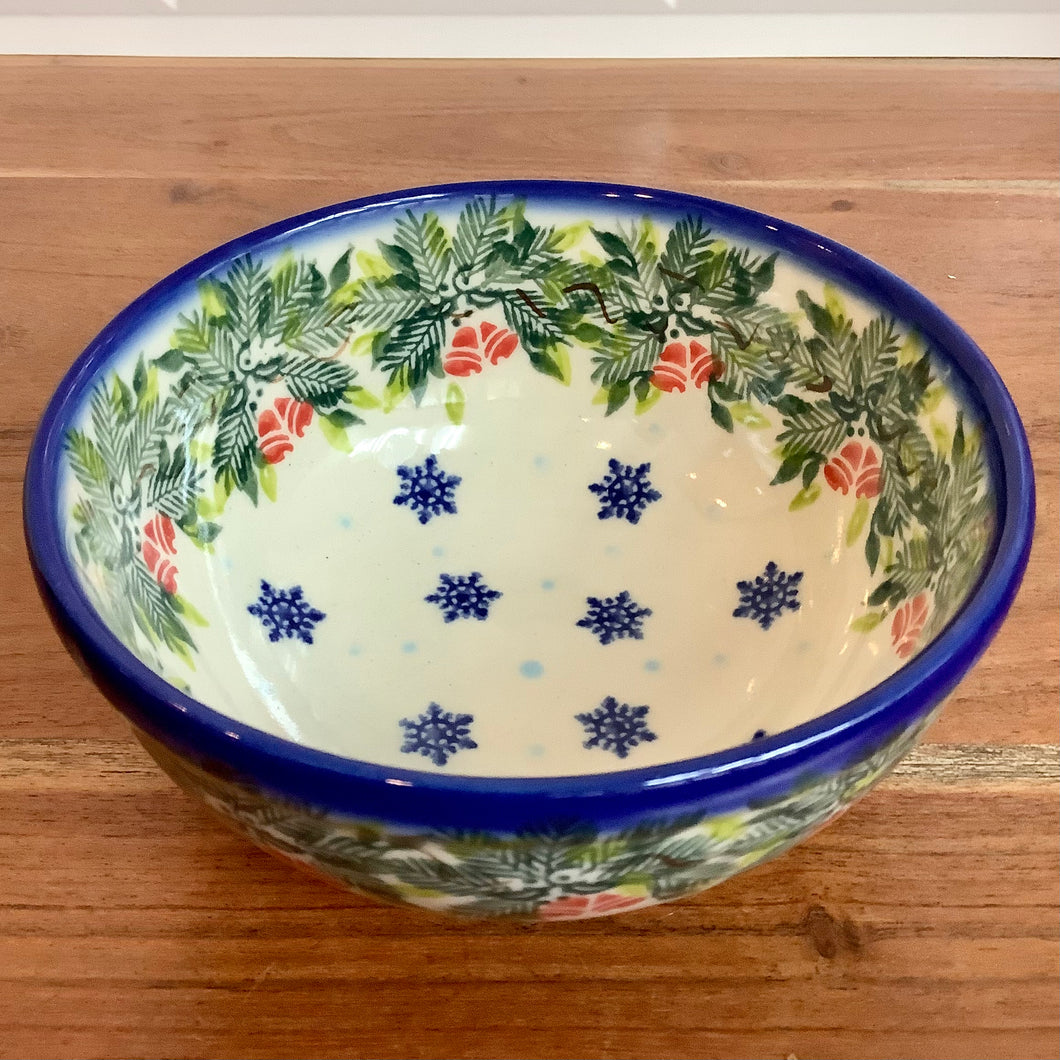 Kalich Red Bells and Blue Snowflakes 5in Bowl