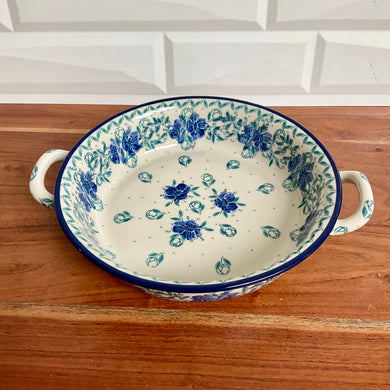 Blue Flowers Round Baker with Handles