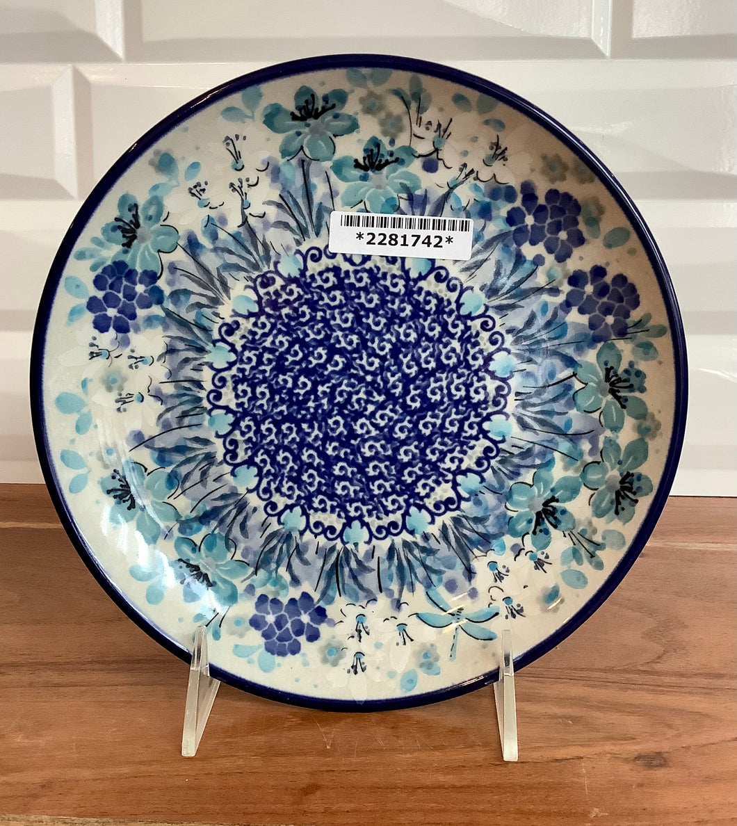 Unikat Blue Flower and Blue Dragonfly Salad Plate