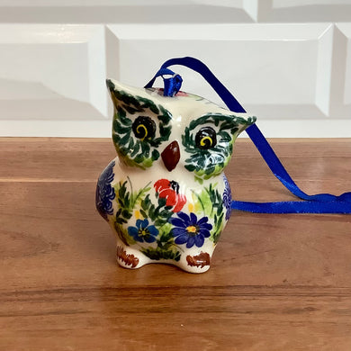 Kalich Blue and Red Flower Owl Ornament