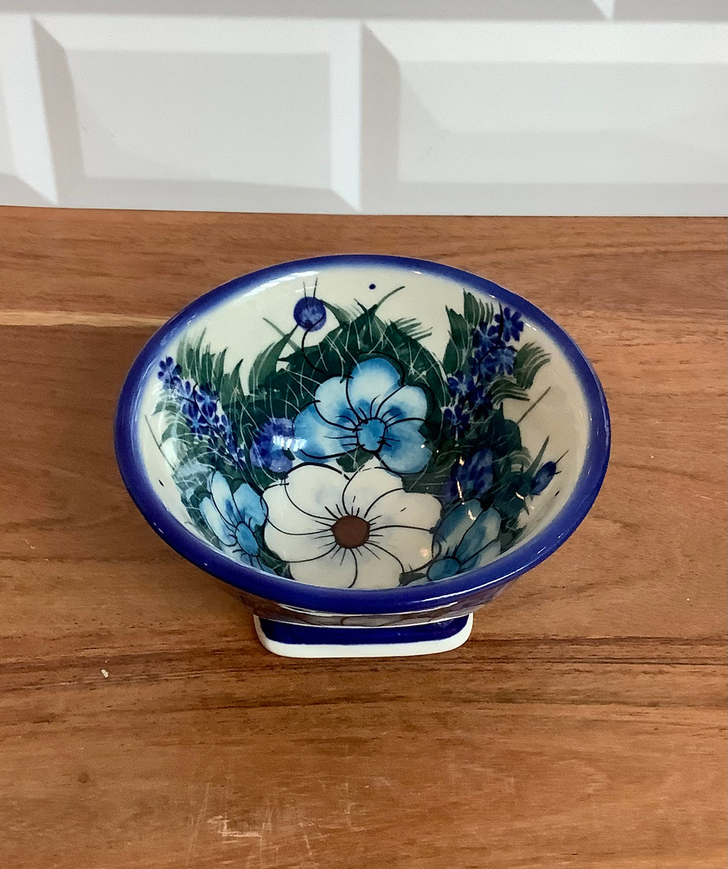 Kalich Blue Flowers Pedestal Bowl