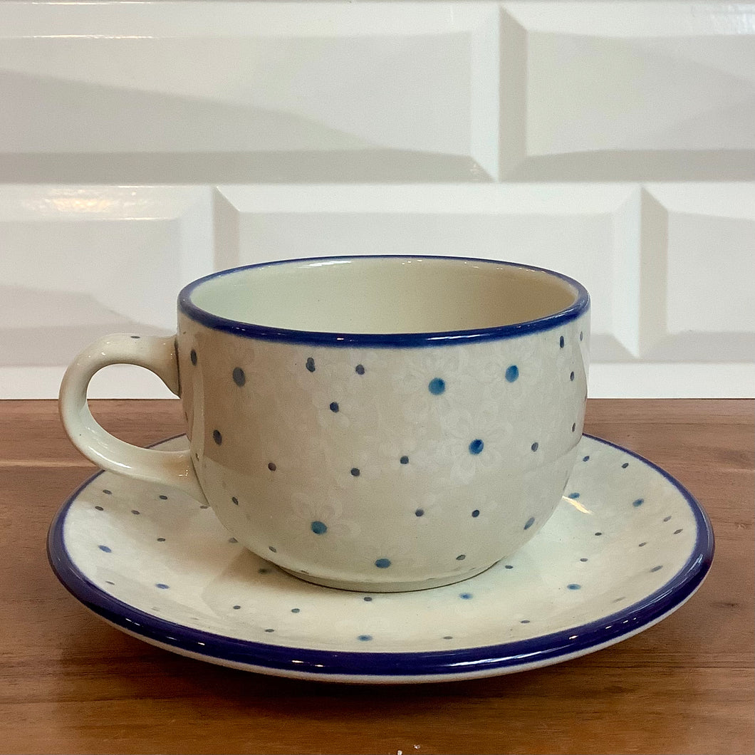White Floral Cup and Saucer