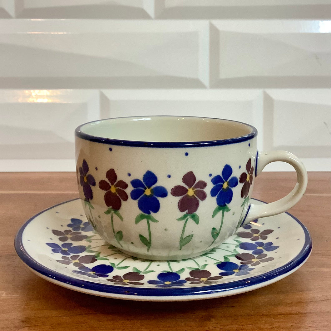 Tall Purple Flower Cup and Saucer