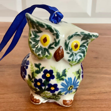 Kalich Blue Flower and Greenery Owl Ornament