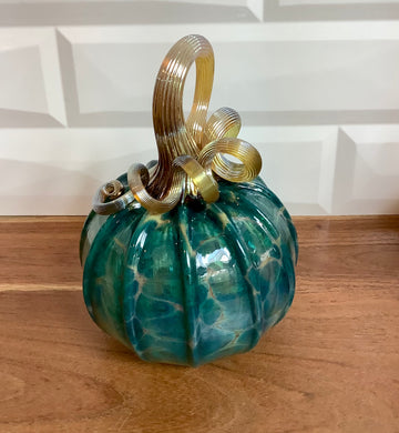 Turquoise Medium Glass Pumpkin