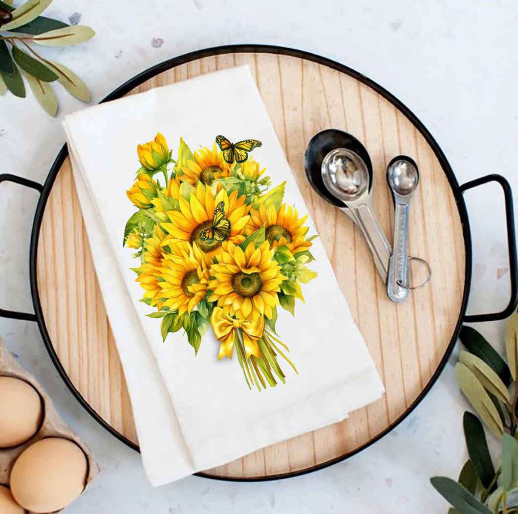 Sunflowers Butterfly Bouquet Flour Sack Tea Towel