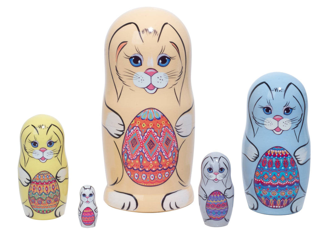 Easter Bunnies with Eggs Nesting Doll 5pc./5