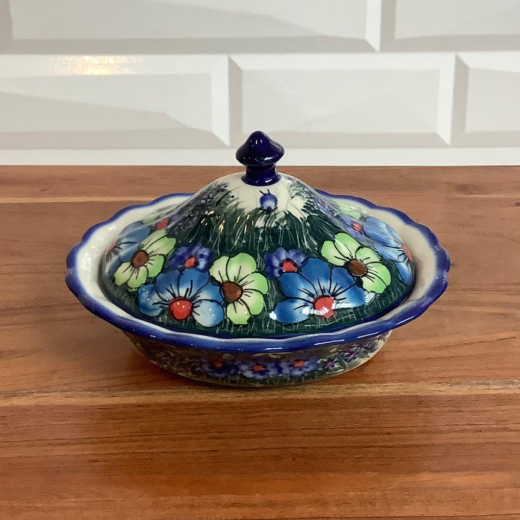 Kalich Ruffled Butter Dish Blue and Green Flowers