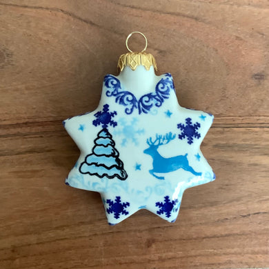 Bauble Ornament Blue Reindeer & Tree