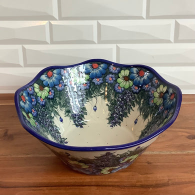 Kalich Large Serving Bowl Blue and Green Flowers
