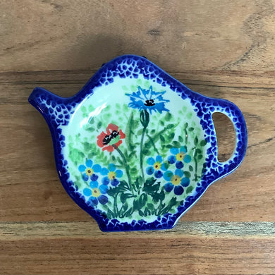 Kalich Red & Blue Flowers with Green Teabag Holder