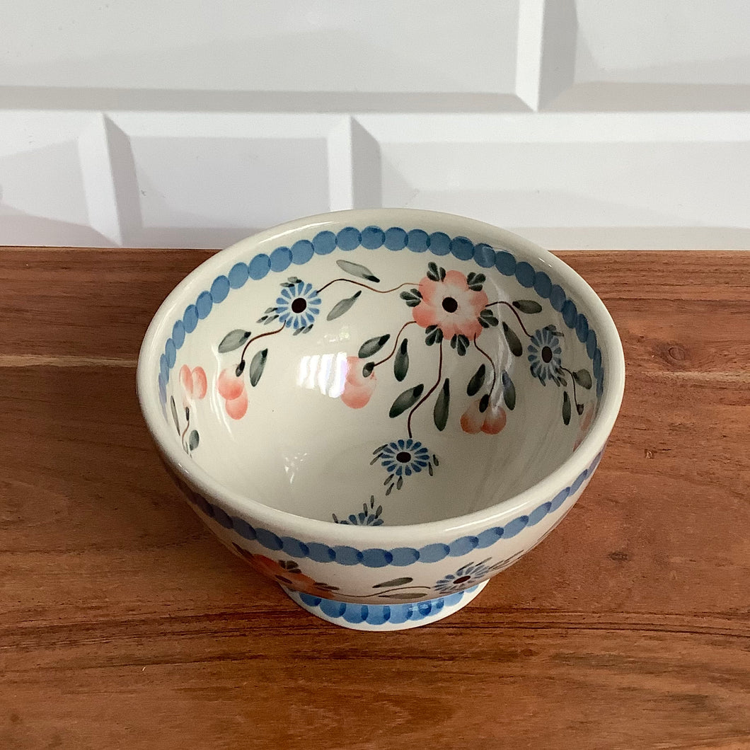 Red floral bowl with pedestal