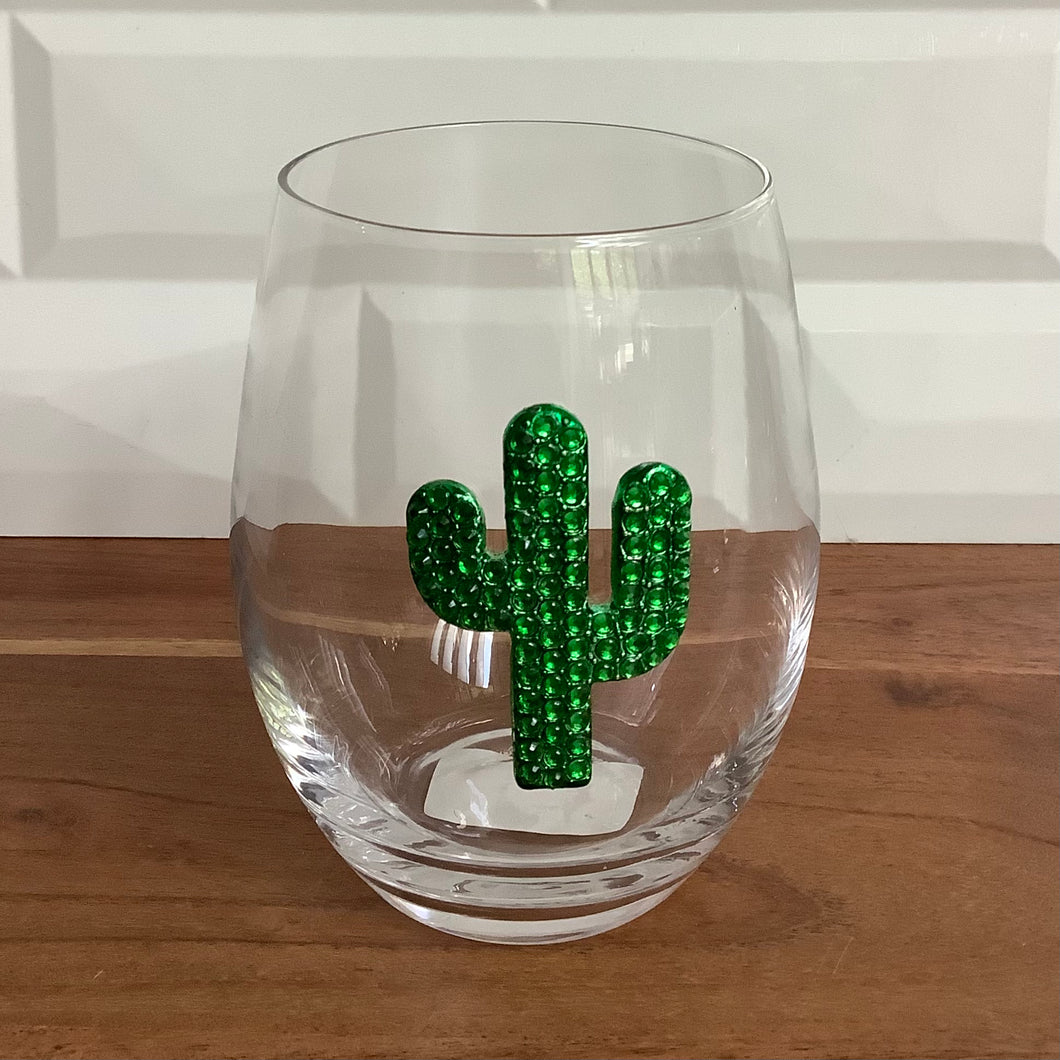Cactus Jeweled Stemless Wine Glass