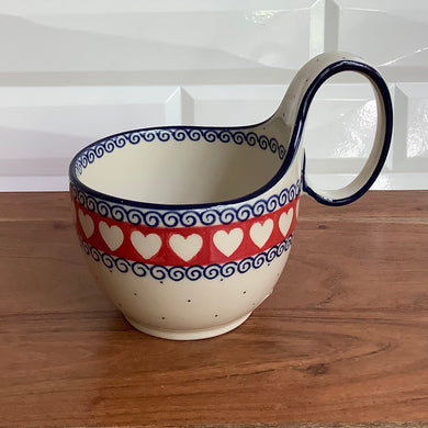Red and white heart soup mug