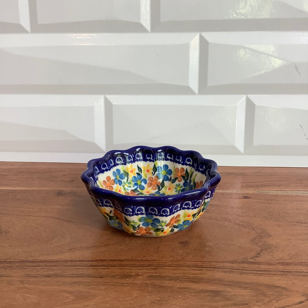 Kalich Blue, Yellow and Brown Flower Tart Bowl