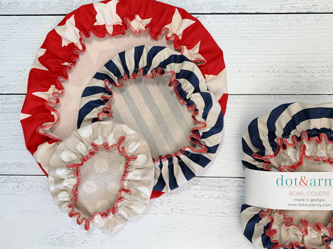 Stars and Stripes Reusable Fabric Bowl Covers- set of three