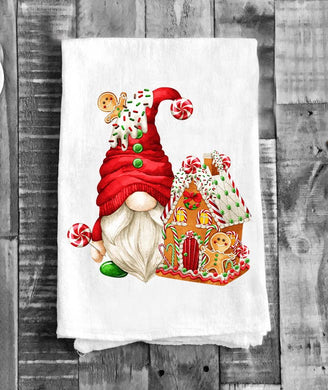 Christmas Gnome Gingerbread House Flour Sack Tea Towel