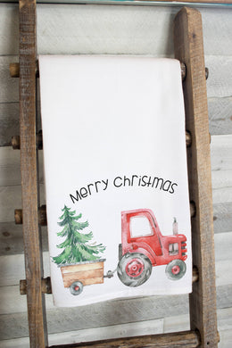Christmas Tractor Flour Sack Tea Towel