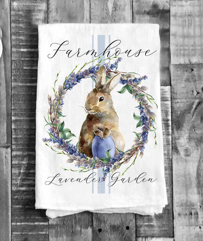Easter Farmhouse Lavender Bunny Cotton Flour Sack Tea Towel