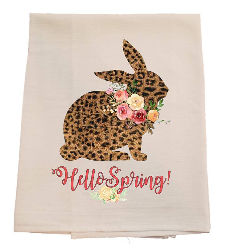 Spring Leopard Print Bunny Tea Towel