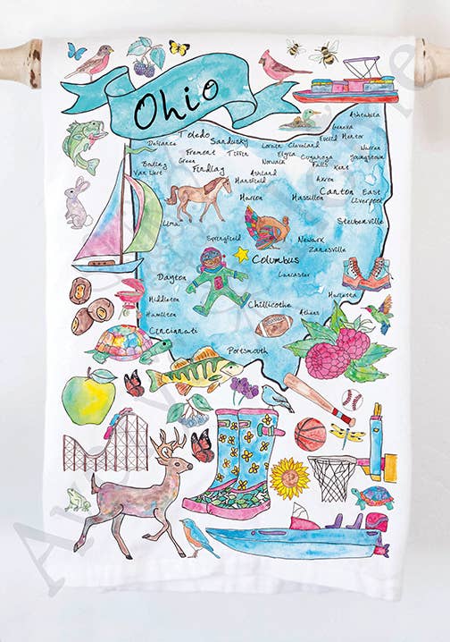 Ohio State Map  Kitchen Towel