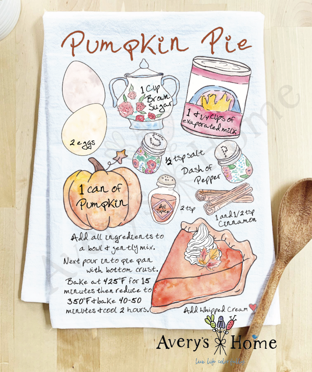 Pumpkin Pie Recipe Fall Kitchen Towel