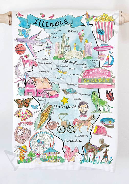 Illinois State Map With Chicago Kitchen Towel