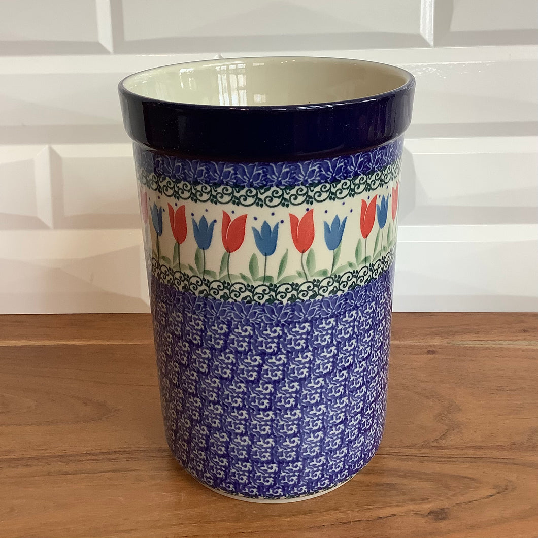 Tulip blue and red tall utensil holder