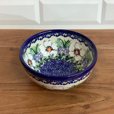Kalich white and purple flower 5in bowl